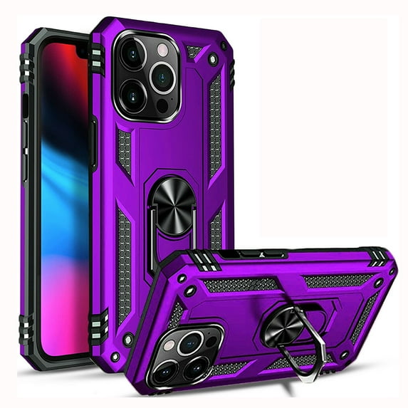 For iPhone 14 Plus Pro Max Case Shockproof iPhone Cover with Built-in 360° Rotate Ring Holder, Purple