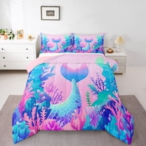 Manfei Cartoon Mermaid Girl Bedding Comforter Set 2pcs,Ocean Princess Twin Comforter Sets Microfiber,Kawaii Sea Animal Breathable Bedding Set,Ultra Soft Home Decor,Reversible