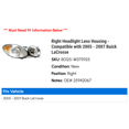 thumbnail image 2 of Right Headlight Lens Housing - Compatible with 2005 - 2007 Buick LaCrosse 2006, 2 of 2