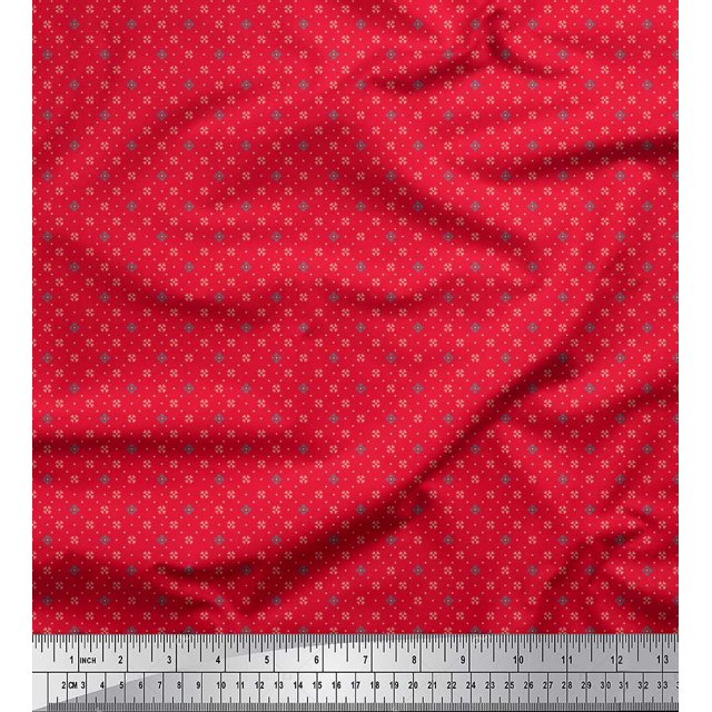 Soimoi Poly Georgette Fabric Dot & Heart Small Printed Craft Fabric by The Yard 42 Inch Wide
