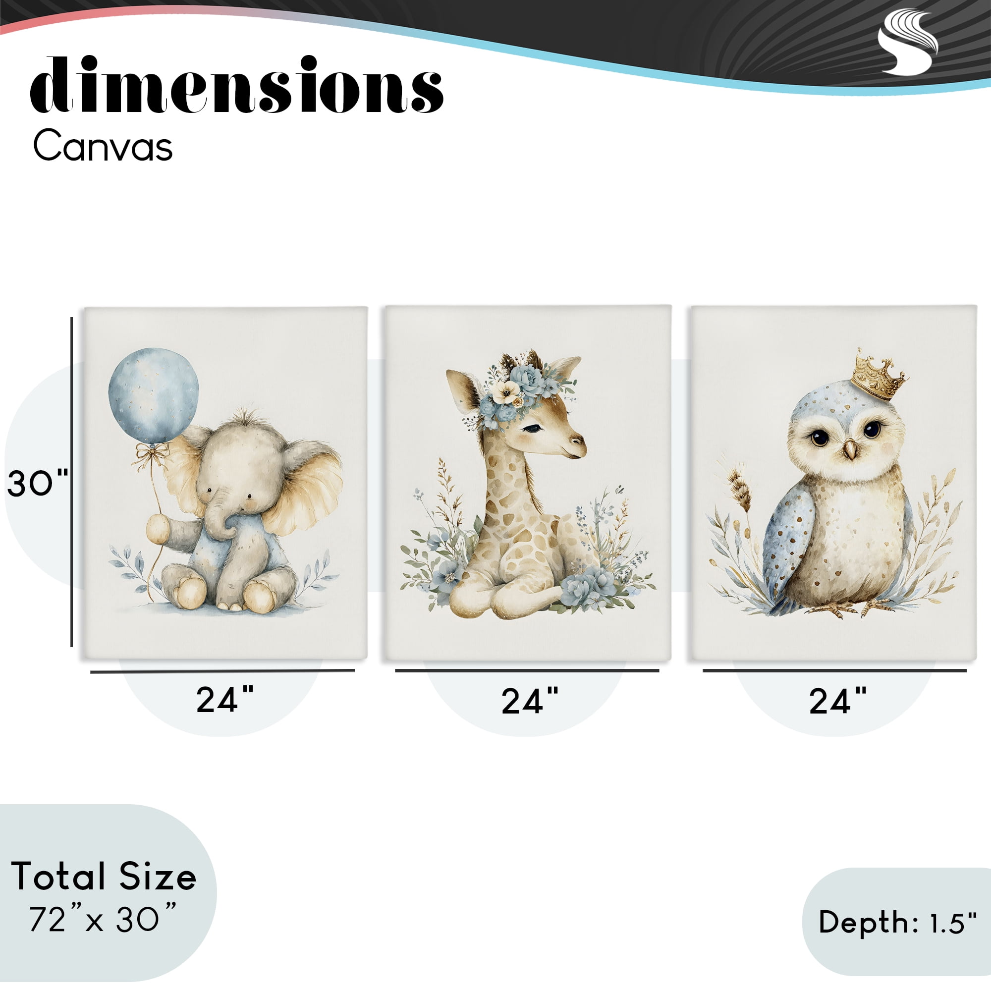 Stupell Industries Watercolor Nursery Animals 3 Piece Canvas Wall Art Set, design by LSR Design Studio