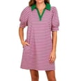 thumbnail image 2 of Stripe Printing Women Short Sleeve V Neck Casual Mini Shirt Dresss, 2 of 5