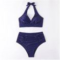 thumbnail image 6 of Christmas Savings Clearance! EINCcm Women Swimsuits, High Waist Retro Halter Ruched Bikini Two Piece Swimsuits Solid Color, Swimwear Summer Bikini Bathing Suit Swimsuits for Women, 6 of 7