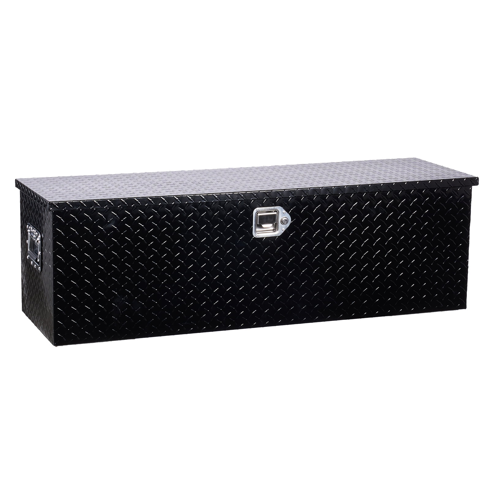 VEVOR Heavy Duty Aluminum Truck Bed Tool Box, Diamond Plate Tool Box with Side Handle and Lock Keys, Storage Toolbox Chest Organizer for Trailer, Pickup, Truck Bed, RV, 49"x15"x15", Black