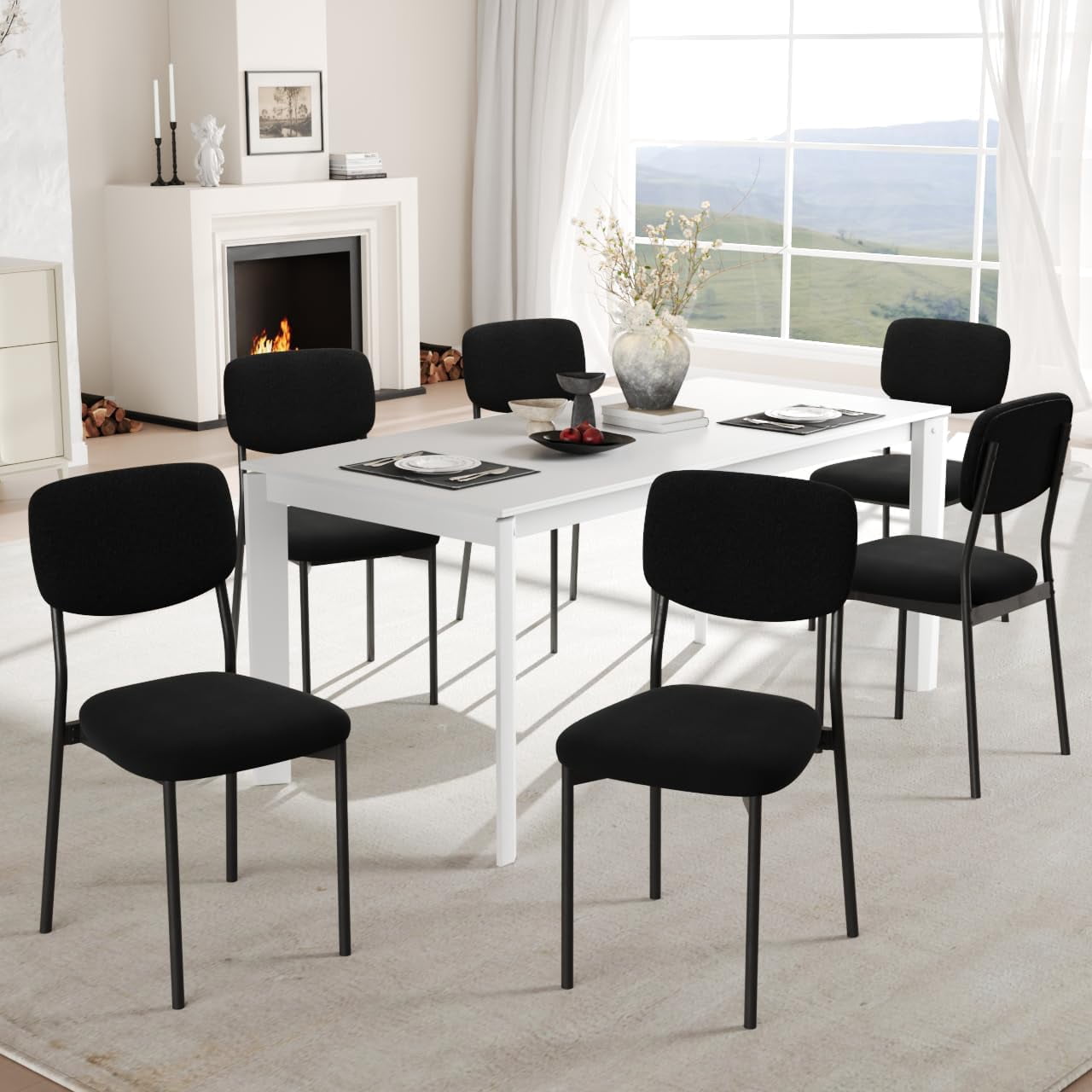 Upholstered Dining Chairs Set of 4, Stackable Modern Dining Room Chairs, Kitchen Chairs w/Soft Velvet Backrest & Sturdy Metal Legs ,Black
