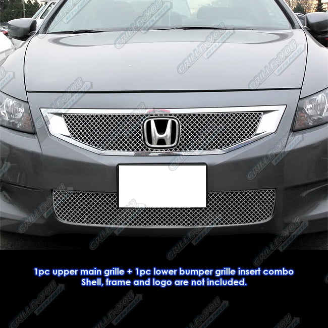 Grille For 2008-2010 Honda Accord Sedan Chrome Shell w/ Black Insert Plastic