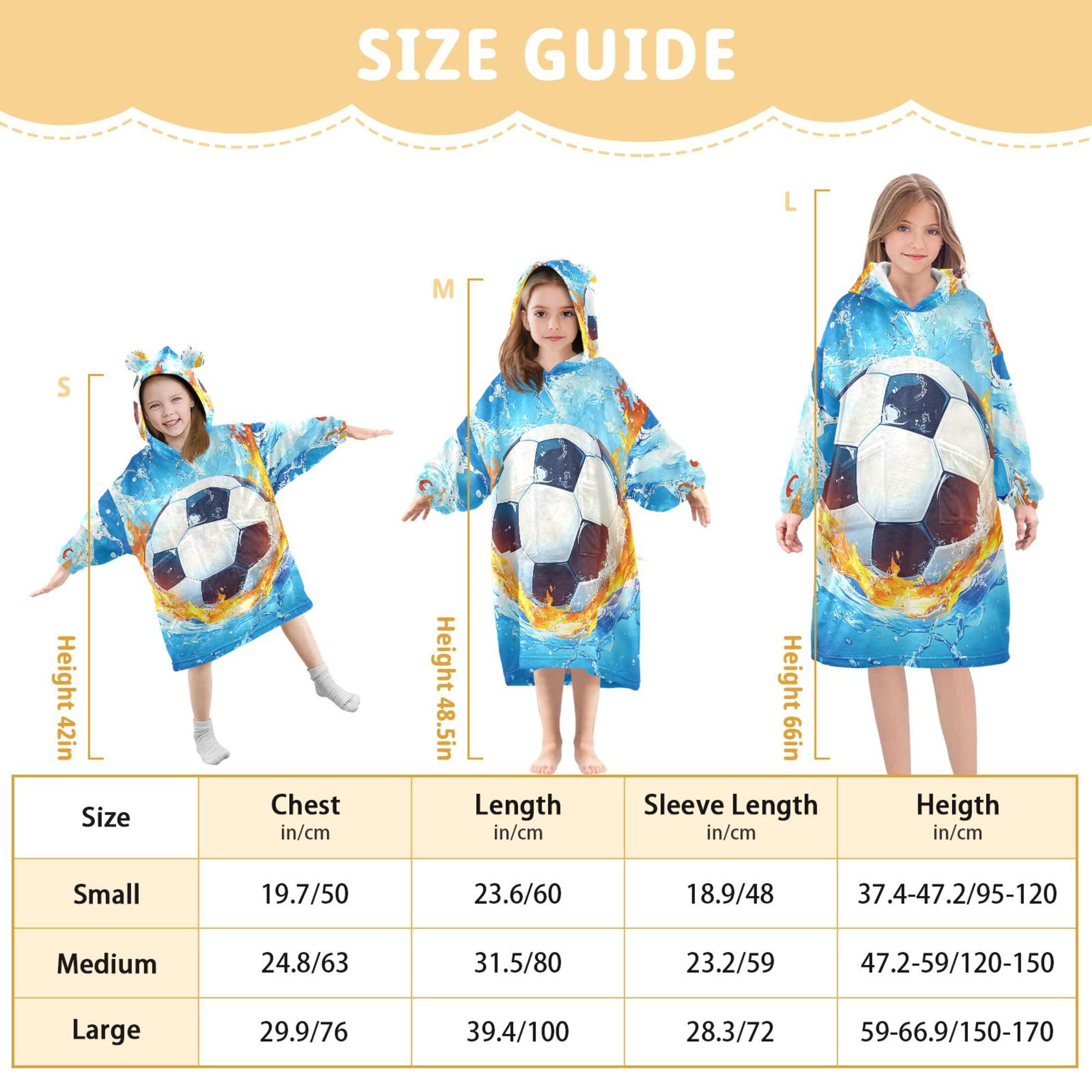 joogoo Wearable Blanket Hoodie Soccer Ball with Flame for Flannel Sherpa Pocket 3-14 YR L