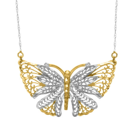 Just Gold Openwork Butterfly Necklace in 10kt Two-Tone Gold