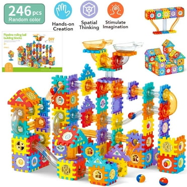 Oenbopo 246PCS Marble Run Race Coaster Set, Marble Run Railway Toys Construction Toys Building Blocks Set Marble Run Race Coaster Maze Toys for Kids