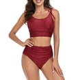 thumbnail image 6 of WREESH Womens Two Piece Swimsuit Crop Camisole Top High Waisted Bikini Fashion Solid Color Comfortable Loose Swimsuit Top Blouse Casual Attractive Beach Bathing Suit Wine, 6 of 6