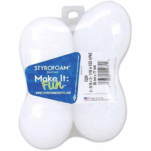 Floracraft Styrofoam Eggs, 31/16" x 215/16", 4/pkg, White Walmart