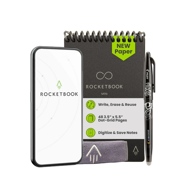 Bloc de notas inteligente Rocketbook, nuevo tamaño mini bolsillo, negro