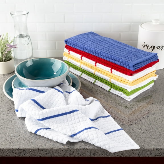 8 pack 100% Cotton Kitchen Towels with Stripes and Solids by Somerset Home 16”x28"