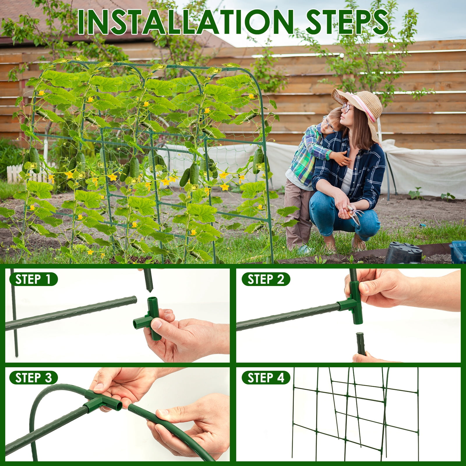 Threns Cucumber Trellis for Raised Bed U Shape Vegetable Trellis Easy to Install Cucumber Support Frame Metal Pea Tunnel for Climbing Plants Tomato Vegetable
