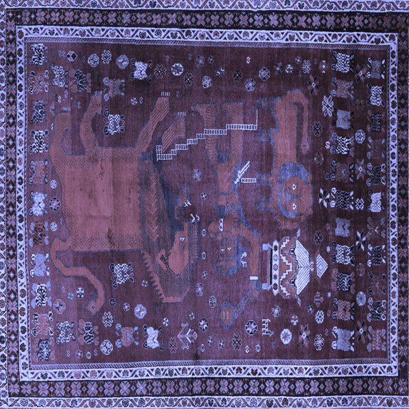Ahgly Company Machine Washable Indoor Square Animal Blue Traditional Area Rugs, 8' Square