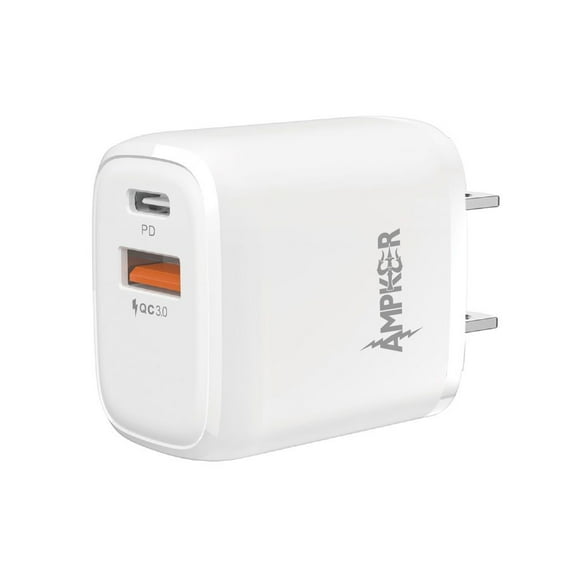 Ampker Wall Charger for Alcatel TCL 30 Z - 38W Fast Charging Dual Port (QC 3.0 USB/20W USB-C) Home Travel Power Adapter - White