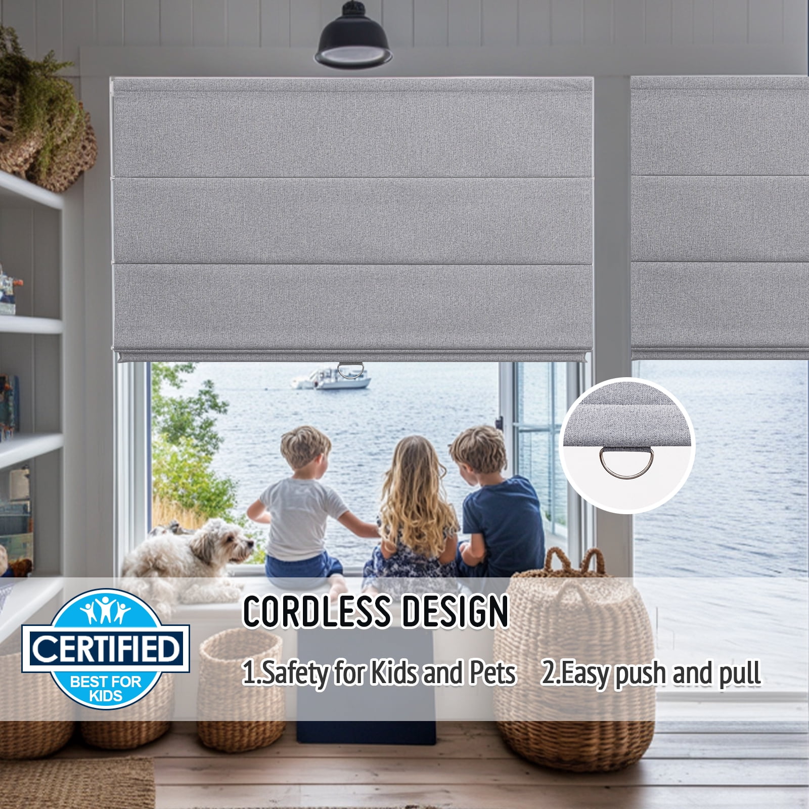 Keego Upgraded No Drill Roman Shades Thermal Insulating Cordless Roman Shades Blinds Window Blinds Easy Install for Home Office Bedroom - White, 35"W x 42"H