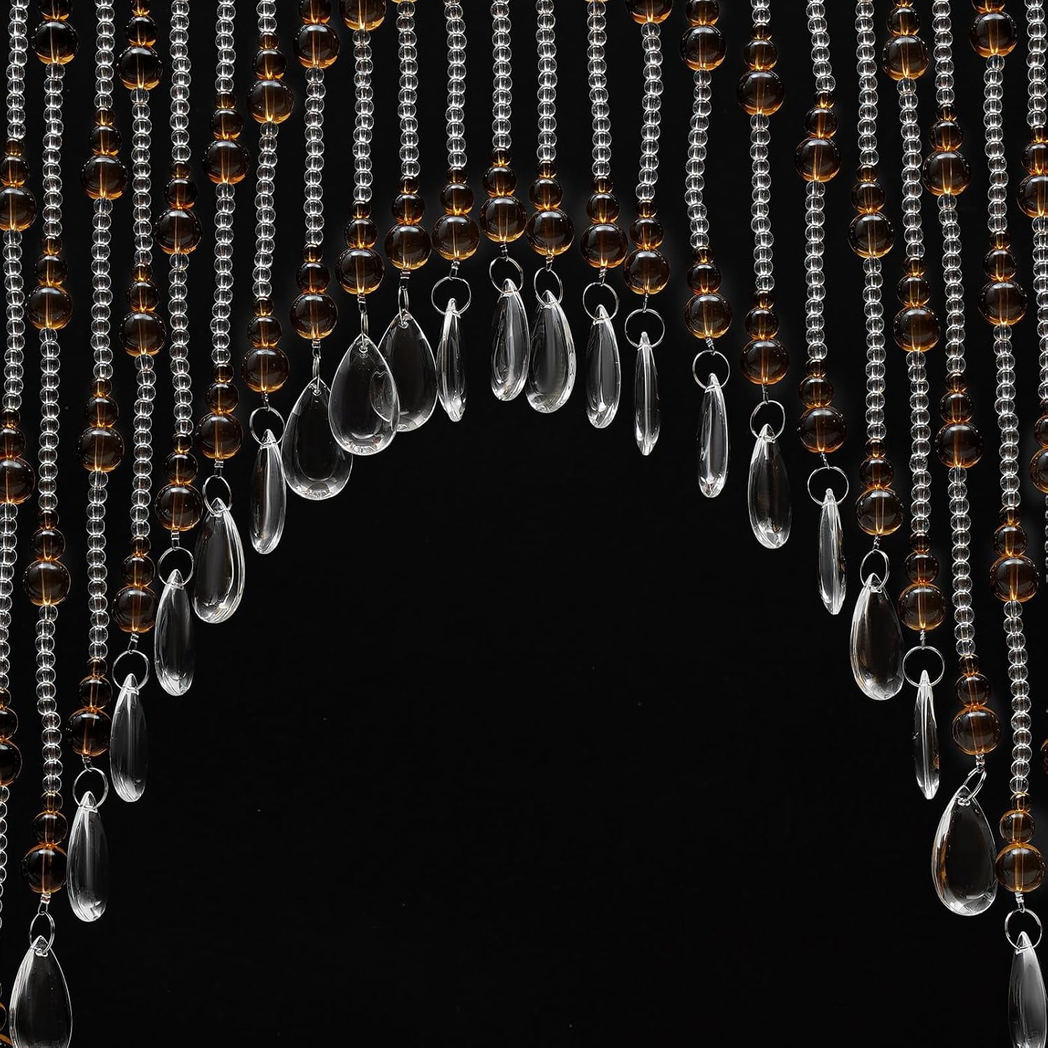 Beaded Curtain with 25 Crystal Strings Beaded Curtain for Doorways Door Hanging Door Beads Curtain Doorway Beads Room Bead Partition Curtain Room Decor for Bedroom Living Room (Amber)