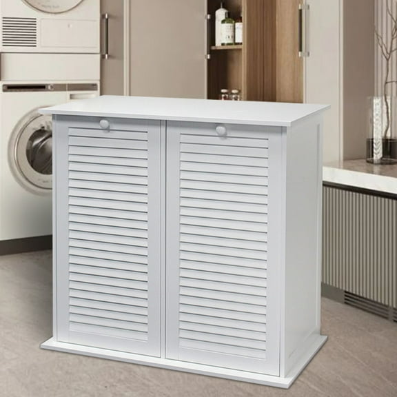 eHemco Dual Basket Tilt Out Laundry Clothes Sorter with 2 Removable Cotton Bags, White