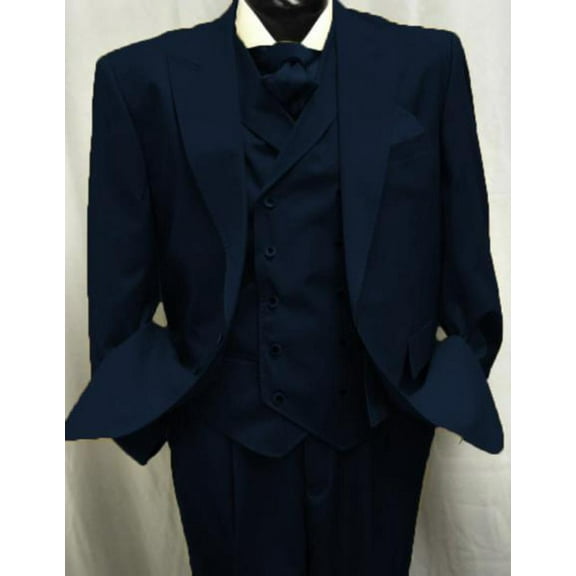 Harvey Style Double Breasted Vest 1920s Great Gatsby Look Wool Single Button Peak Lapel Pleated Pants Dark Navy