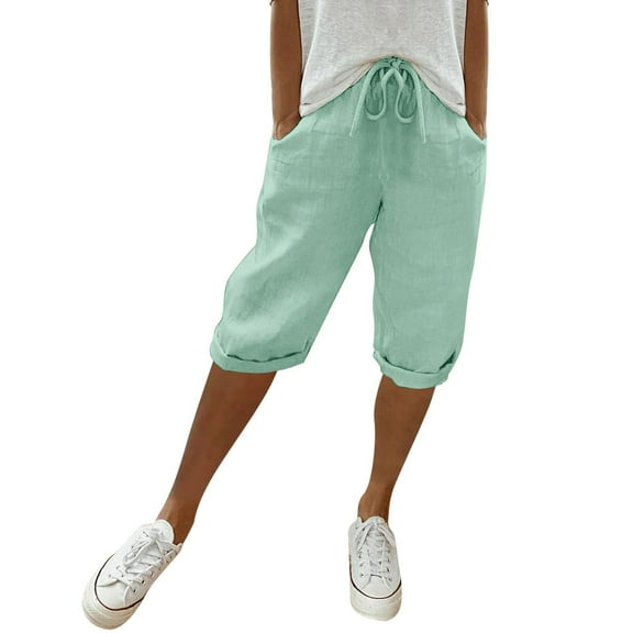 Jamsmile Womens Pants Solid Color Elastic Waisted Drawstrings Casual Pants Capris With Pockets Athletic Tracksuits Pants