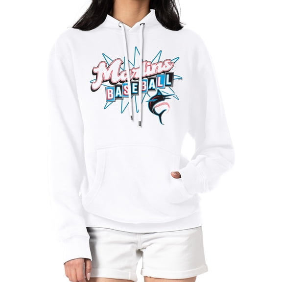 Women's Starter  White Miami Marlins Drive-In Pullover Hoodie