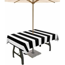Black Striped Outdoor Tablecloth with Umbrella Hole & Zipper, Farmhouse Rectangle Tablecloth 60x102 Inch, Modern Black White Stripes Patio Table Cover Waterproof Table Cloth for Picnic/Party