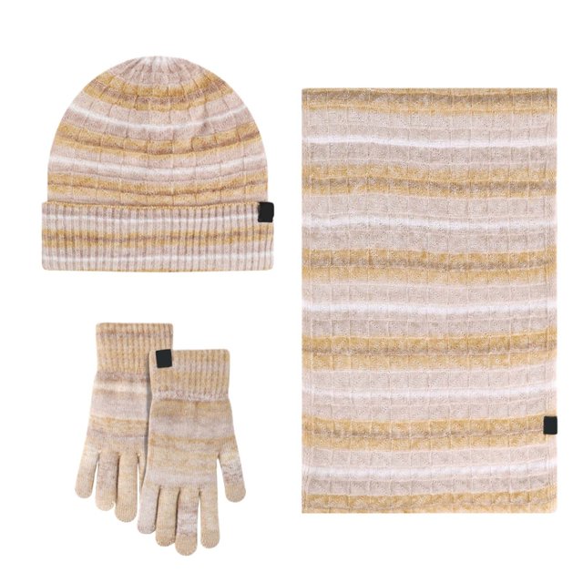 Aocisk Cozy Women's Winter Lined Set Cold Weather Striped Gradient Design Accessories Beige One Size