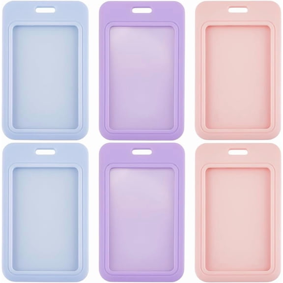 6Pcs 3 Colors Sliding Badge Holder Vertical ID Card Holder Pink Blue Plastic Waterproof Clear Window Employee Credit Cards Protector Pouch for Office School Pass Driver License Proximity Key