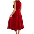 thumbnail image 4 of Miluxas Women's Cocktail Party Evening Dress Wrap V Neck Sleeveless Midi Dress Ruched High Waist A Line Solid Color Swing Dress Wedding Guest Gown Red, 4 of 5