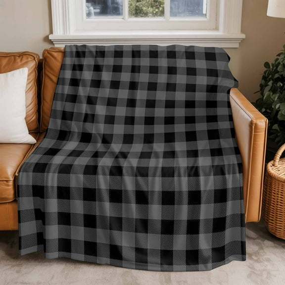 Throw Blanket for Couch Black Buffalo Check Plaid Soft Fleece Flannel Blankets Cozy Lightweight Blanket for Home Sofa Living Room Farmhouse Style Bed Throws 50" x 60"