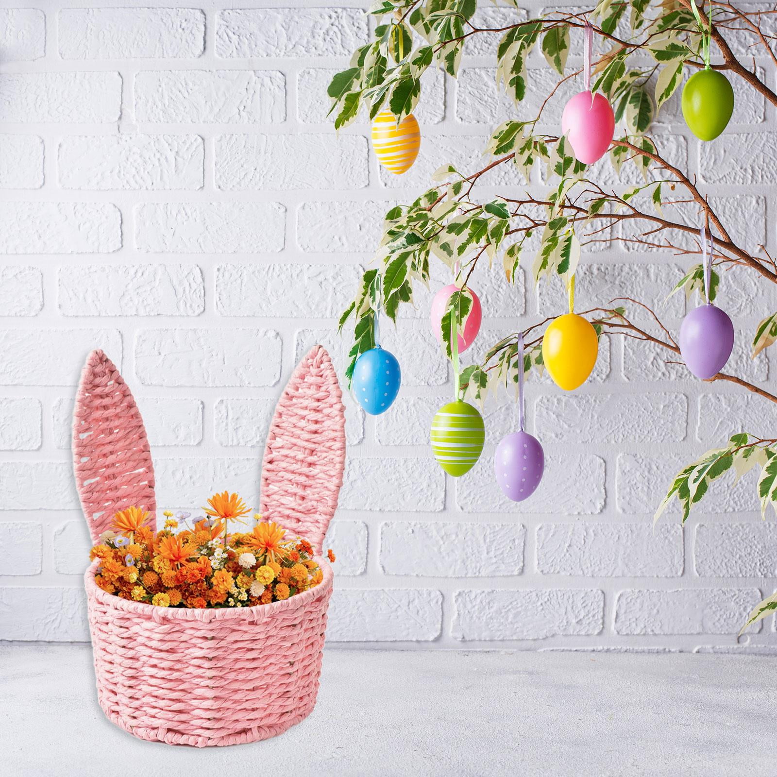 kowaku Easter Woven Bunny Ear Basket Storage Basket Candy Storage Creative Decorative Paper Rope Design Container Multipurpose Organizer Bunny Ear suitable for home decoration festive Pink