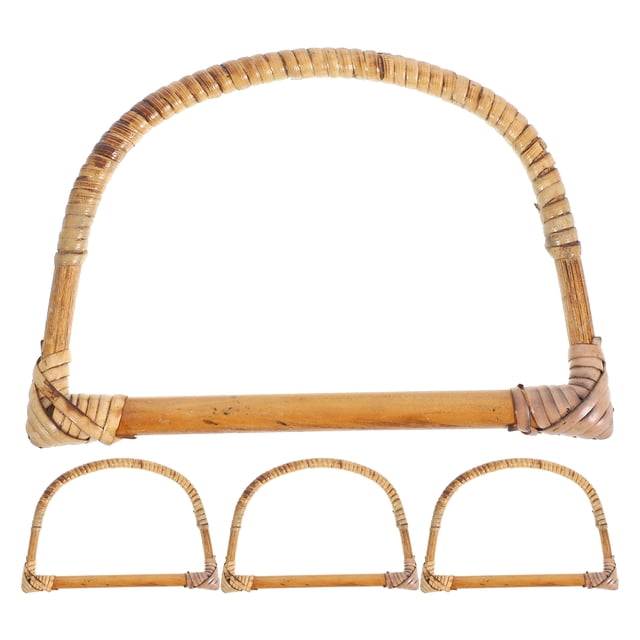 4 asas tejidas para bolso: asa de madera natural tejida para manualidades, agarre vintage de repuesto para bolso, bolsa y monedero.