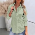 thumbnail image 2 of Shirts for Women Trendy, Yigetop Fall Long Sleeve Shirts for Women Cotton Linen Button Down Blouses Ruched Stand Collar Tops Blusas Elegantes Para Mujer Light Green, L, 2 of 7
