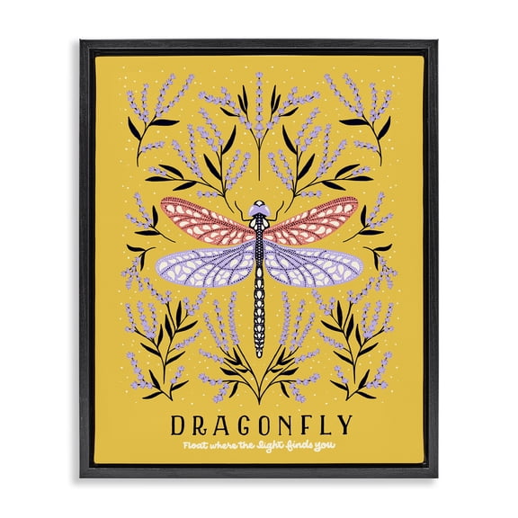 Stupell Industries Dragonfly Symmetry on Yellow Black Framed Floater Canvas Wall Art, design by Indira Prieto | IndySign