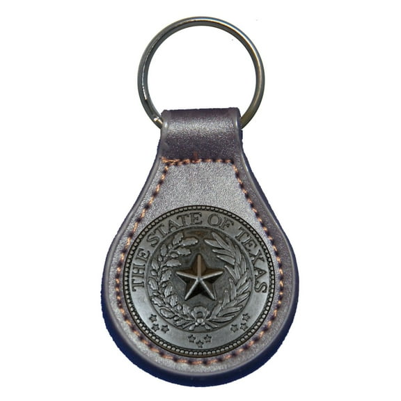 Texas State Seal leather key fob or keychain Brown