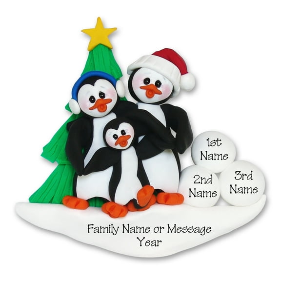 Penguin Family of 3 Personalized Christmas Ornament