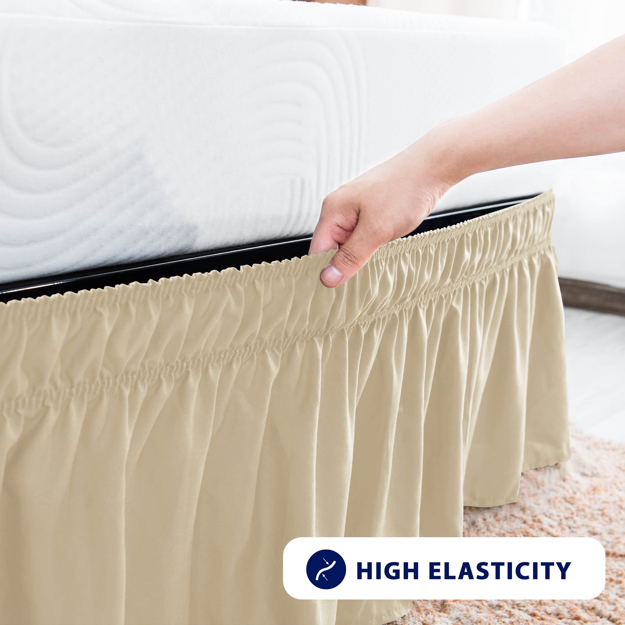 Subrtex Bed Skirt Wrap-Around Dust Ruffle Elastic 15 Inch Bed Cover, Twin, Sand