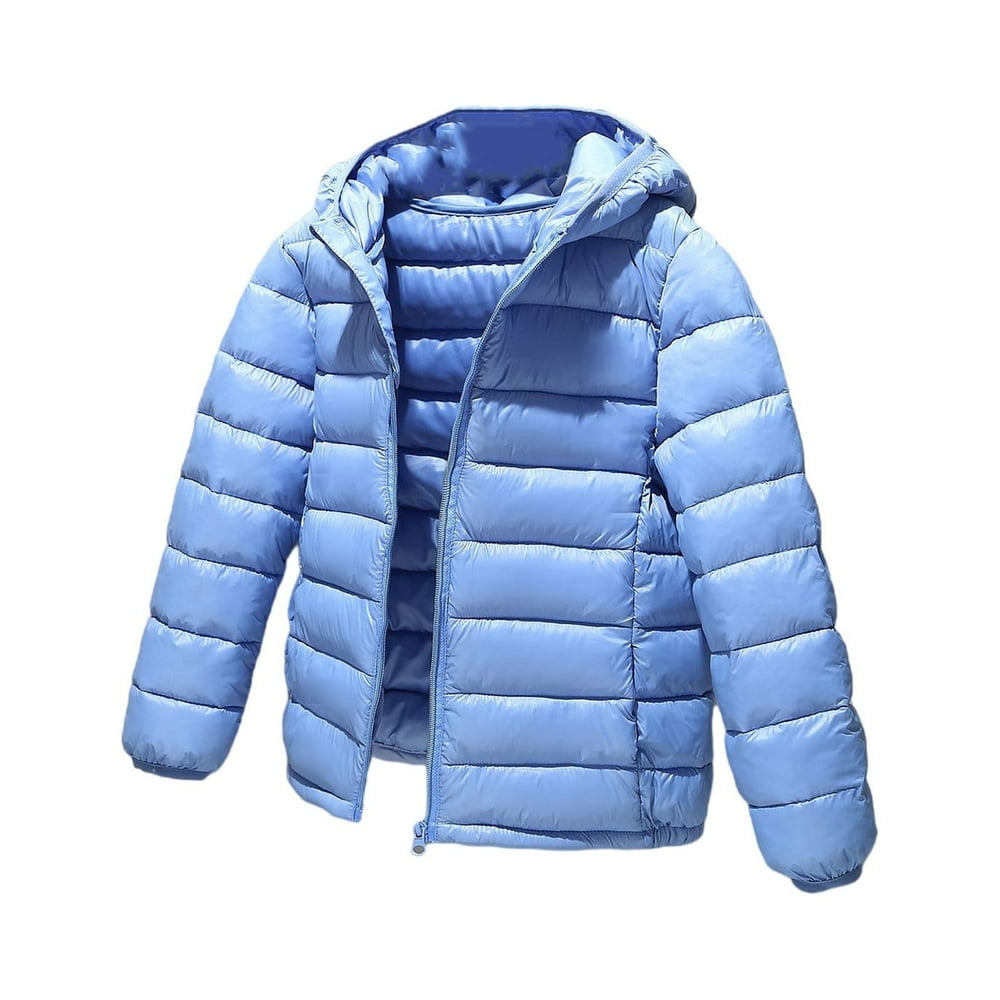Mlqidk Kids Packable Hooded Puffer Jacket for Boys Girls Lightweight Water Resistant Winter Coat Zip Up Hoodie Jacket Coat Dark Blue 13 14 Years Walmart