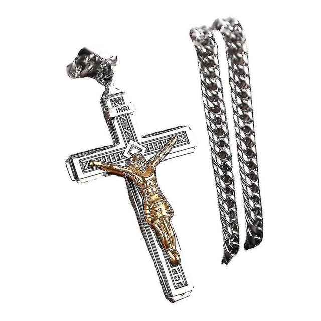 Crucifijo de acero inoxidable, collar con cruz de Jesús, colgante, collares de crucifijo de Jesucristo multicapa