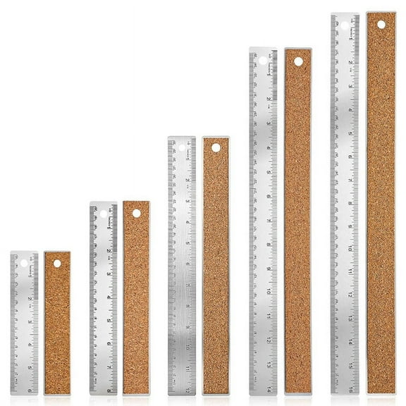5Pcs Cork Backed Ruler Stainless Steel Ruler, 6/8/12/14/16 Inch Metal Ruler,Straight Edge Ruler Non-Slip Metal Rulers