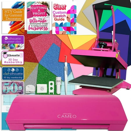 Hematite Cameo - Silhouette Pink Cameo 3 Bluetooth Heat Press T-Shirt Bundle with Pink Heat Press, and More