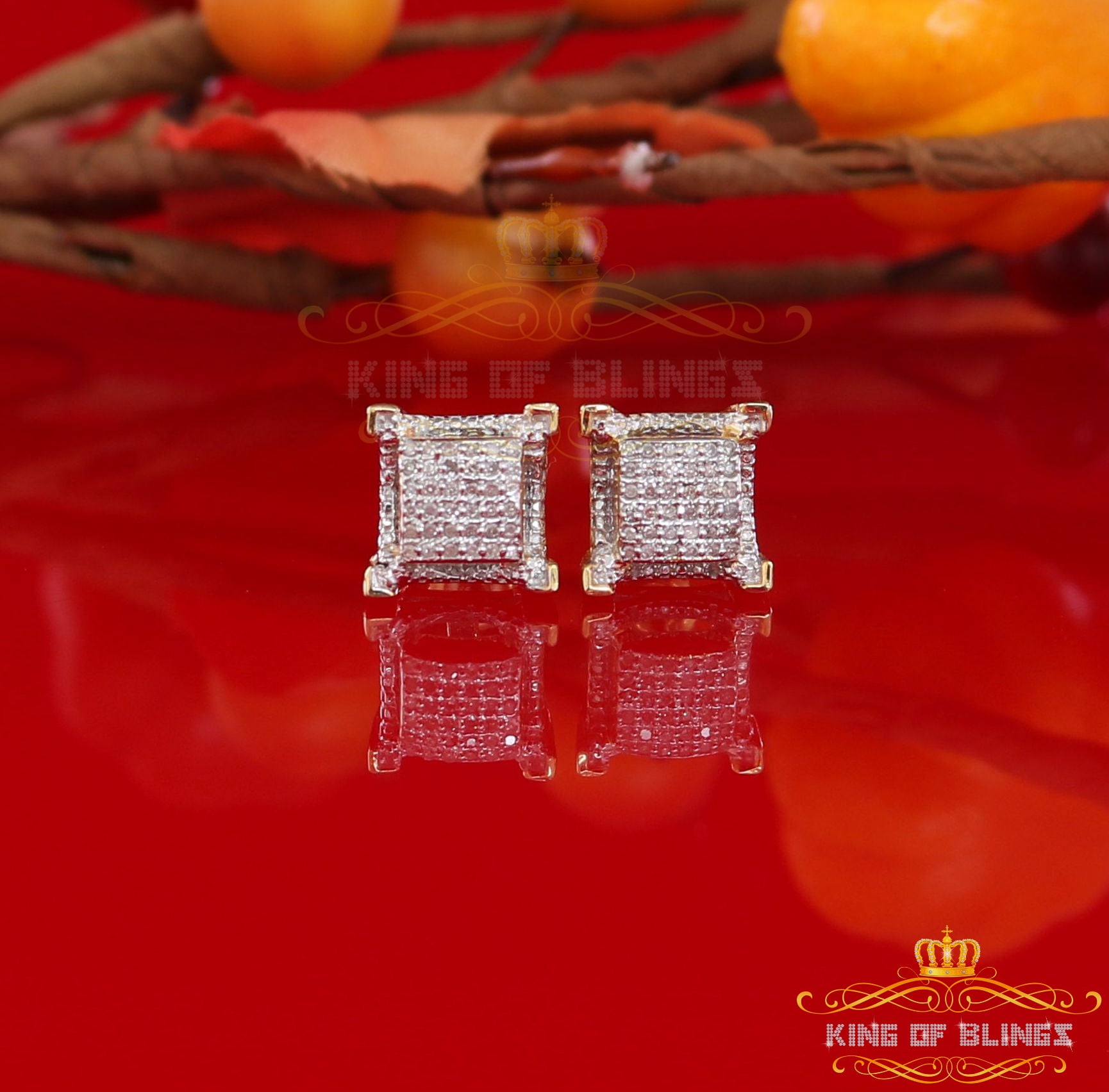King of Bling's 10K Real Yellow Gold with 0.25CT Real Diamonds Men's/Women's stud Square Earring