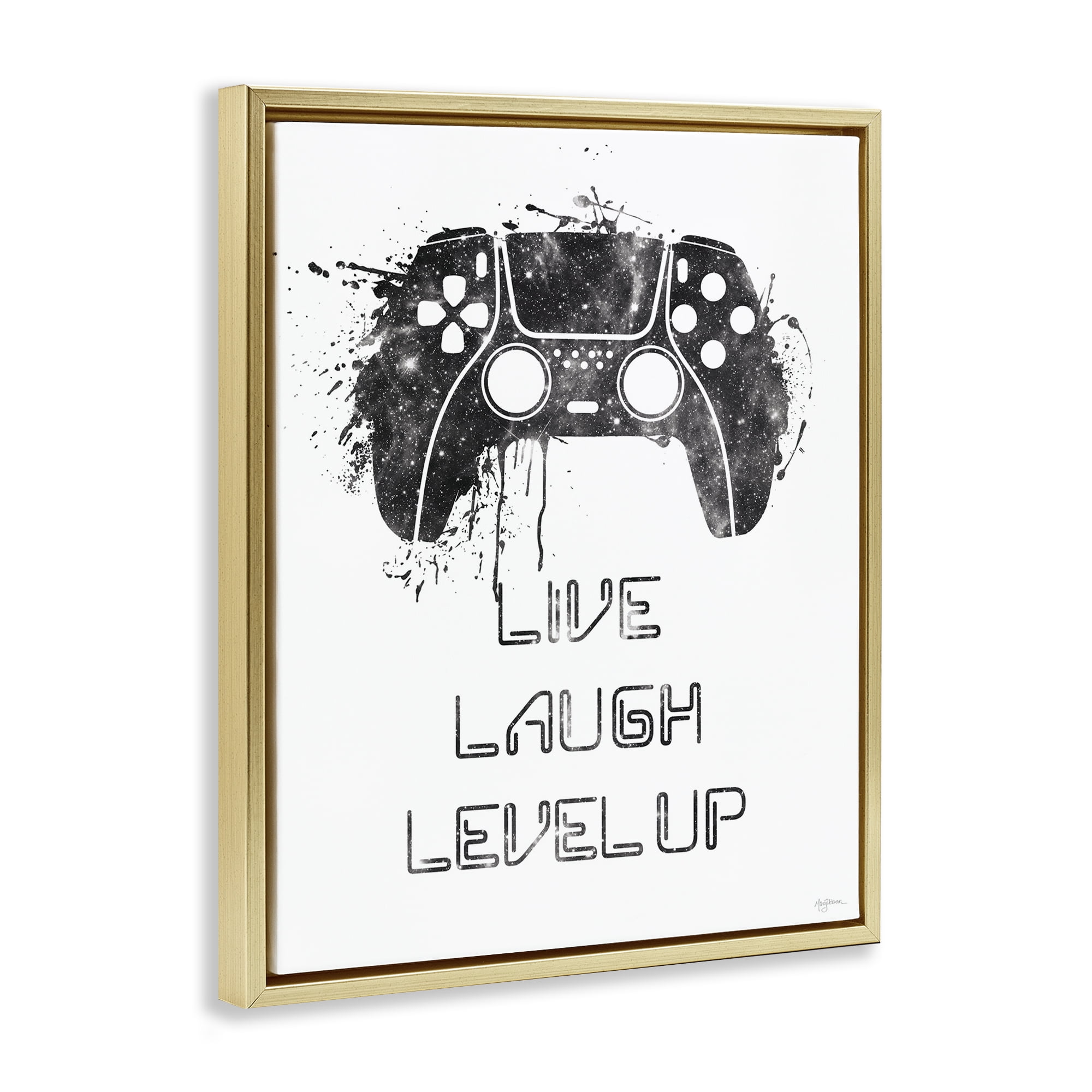 Stupell Industries Live Laugh Level Up Typography Painting Gold Floater Framed Art Print Wall Art, 17 x 21
