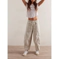 thumbnail image 4 of Women'S Casual Loose Low-Rise Denim Cropped Pants Elastic Waistband Pockets White XXL, 4 of 9