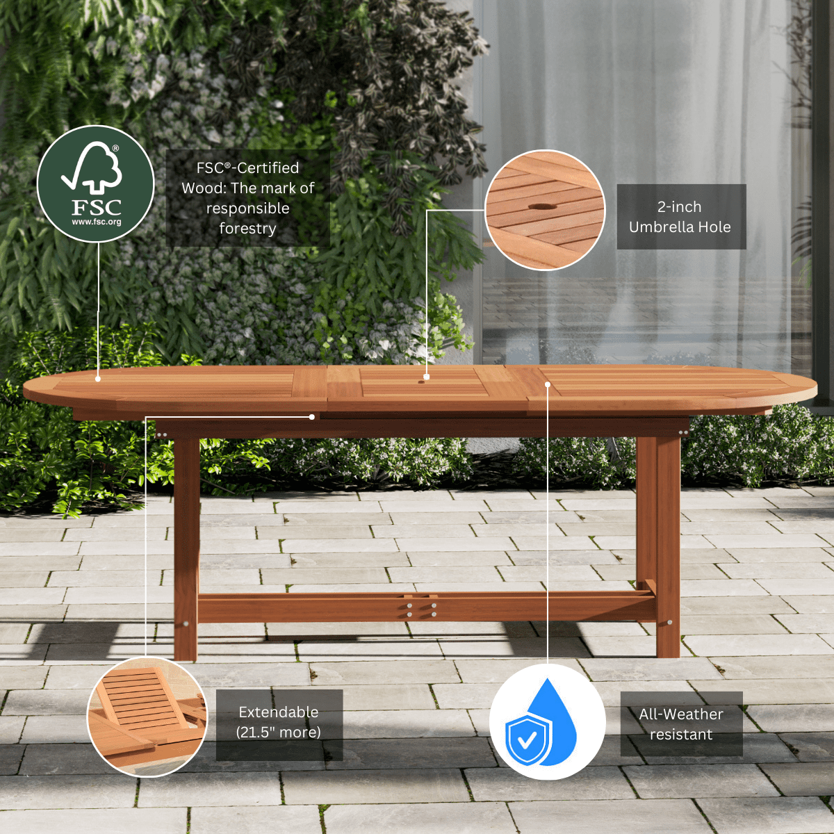 Amazonia Batesville 9 Pieces Eucalyptus Wood Oval Outdoor Dining Set, Ideal for Patio, Seating Capacity: 8
