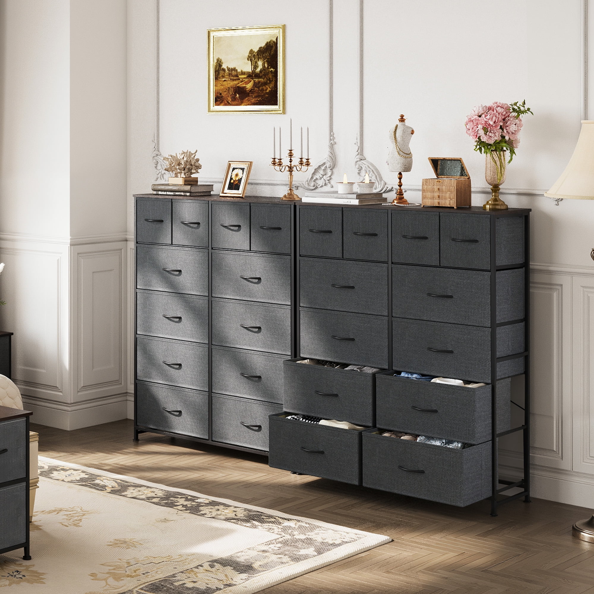 GALAXHERO 12-Drawer Tall Fabric Dresser with Wood Top and Steel Frame, Storage Chest of Drawers for Bedroom, Closet, Dark Grey