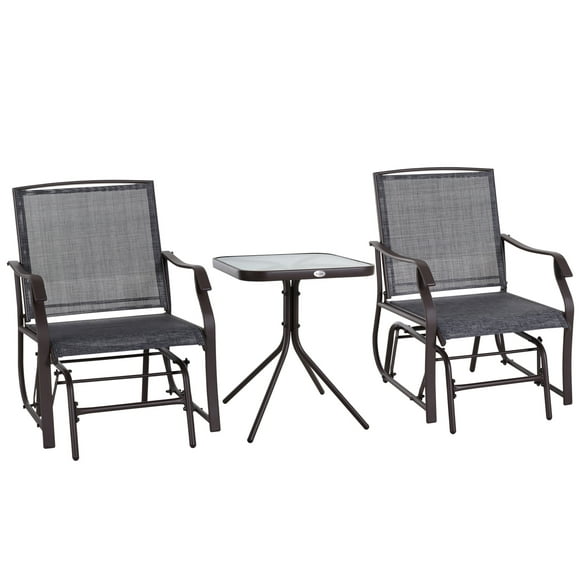 Outsunny 3 Piece Patio Rocking Chair Set Outdoor Glider Set w/ Glass Table