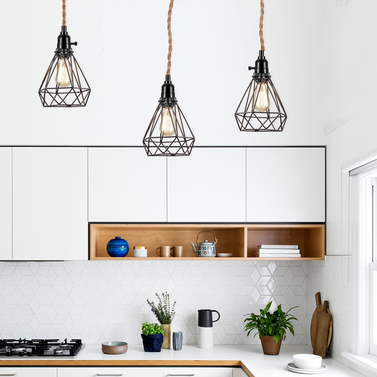 E26/E27 Cable DITriple Pendant Light,Cord Kit with Independent Switch, Plug in Hemp Rope Vintage Hanging Lighting Cord, Decoration Retro Lamp (Shade not included)