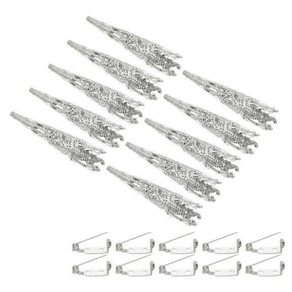 Uxcell 41mm Corsage Decorative Holder Brooch Pin Vase Pocket Boutonnieres Holder with Bar Pins Silver Tone 12 Pcs